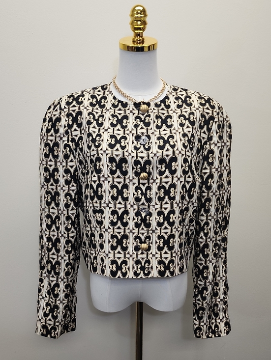 Doncaster Jackets & Blazers - Doncaster Black Cream Geometric Cropped Blazer Jacket Vibtage Size 14
